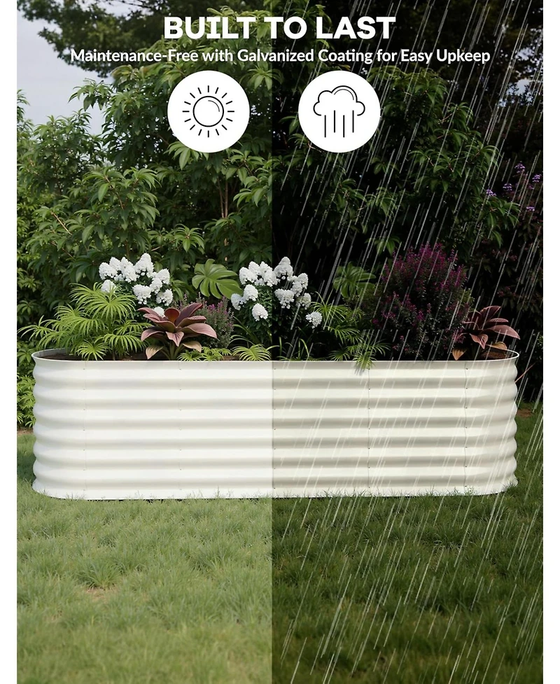 Xo 8x2x2FT Oval Raised Garden Bed, 0.6mm Galvanized Steel Planter Box, Weatherproof Outdoor Garden Bed for Vegetables Herbs Flowers