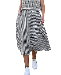 Yumi Women's Gingham Cotton Midi Skirt