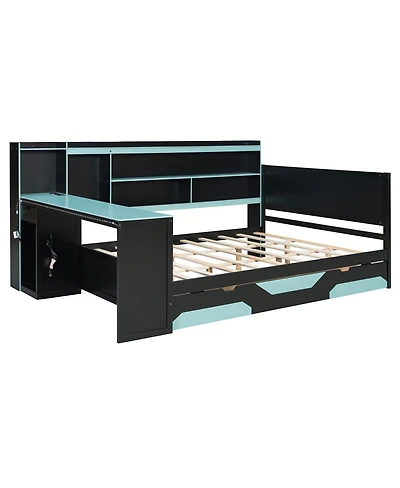 Streamdale Furniture Queen Gaming Daybed with Desk, Storage, Lights and Charging Station