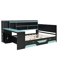 Streamdale Furniture Queen Gaming Daybed with Desk, Storage, Lights and Charging Station