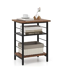 Gymax 3-Tier Side End Table with Adjustable Mesh Shelf Narrow Nightstand
