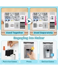 Gymax Wooden Kitchen Playset with Lights Sounds Interactive Features Storage Accessories