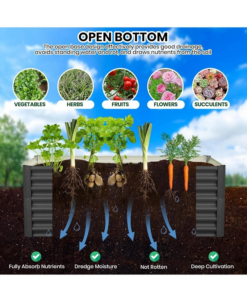 Xo 2-Pack 6x3x2FT Galvanized Raised Garden Bed, Heavy Duty Metal Planter Box with Safety Edge, Outdoor Garden Beds for Vegetables