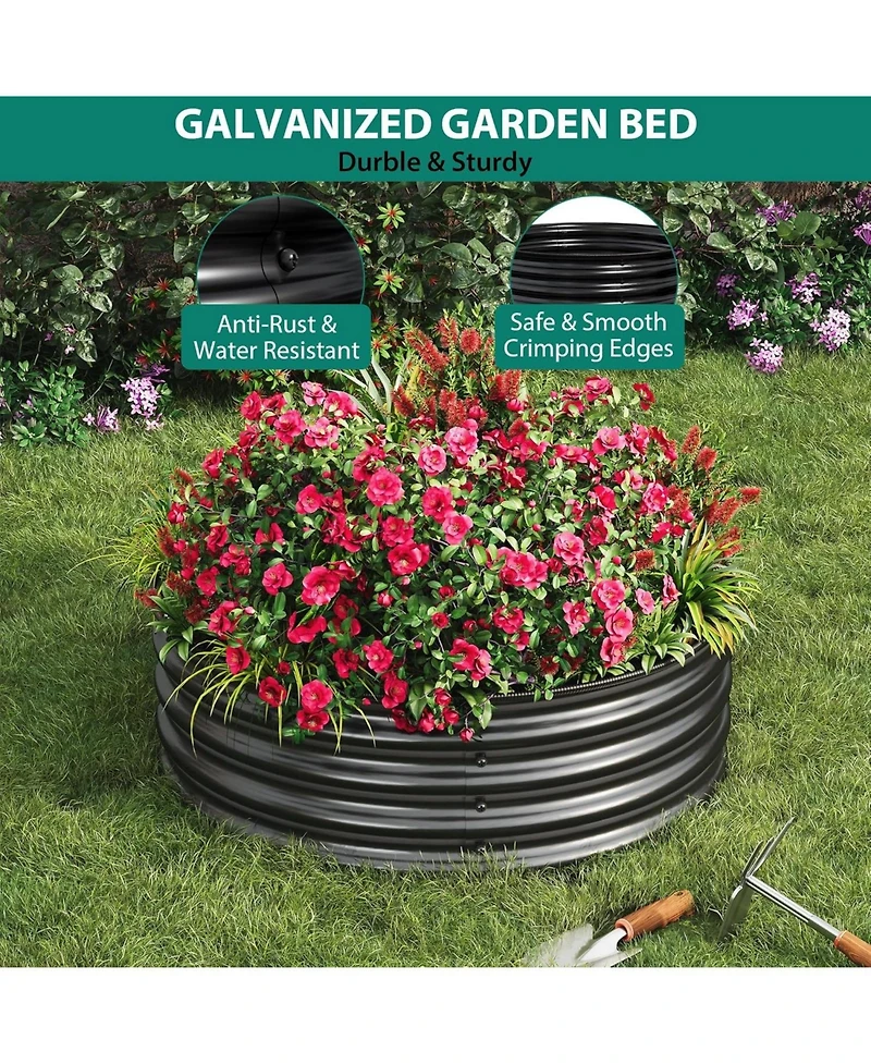 Xo Round Metal Raised Garden Bed 2x1 ft, Galvanized Planter Box Set, Rubber Edge, Rustproof, Easy Assembly