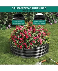 Xo Round Metal Raised Garden Bed 2x1 ft, Galvanized Planter Box Set, Rubber Edge, Rustproof, Easy Assembly