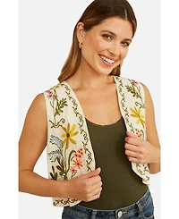Yumi Women's Floral Embroidered Cotton Waist Coat