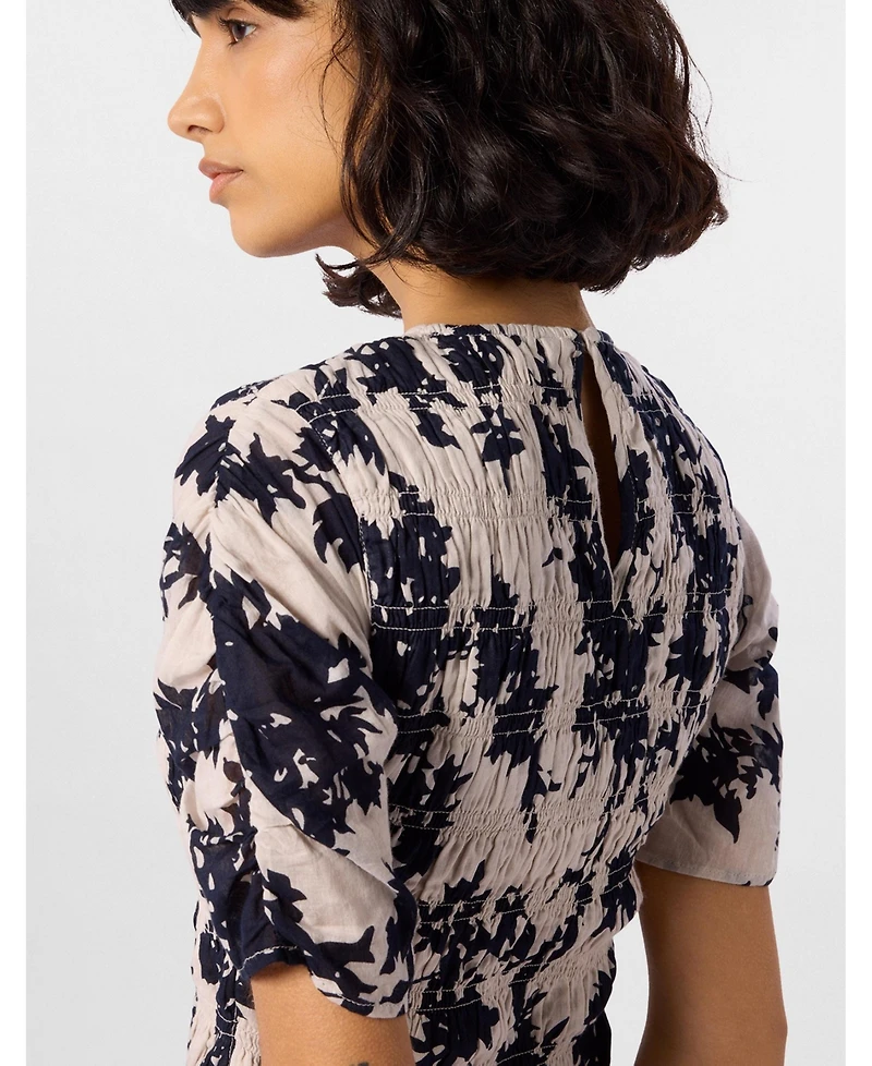 Whistles Women's Smocked Floral Ruffle Hem Peplum Blouse