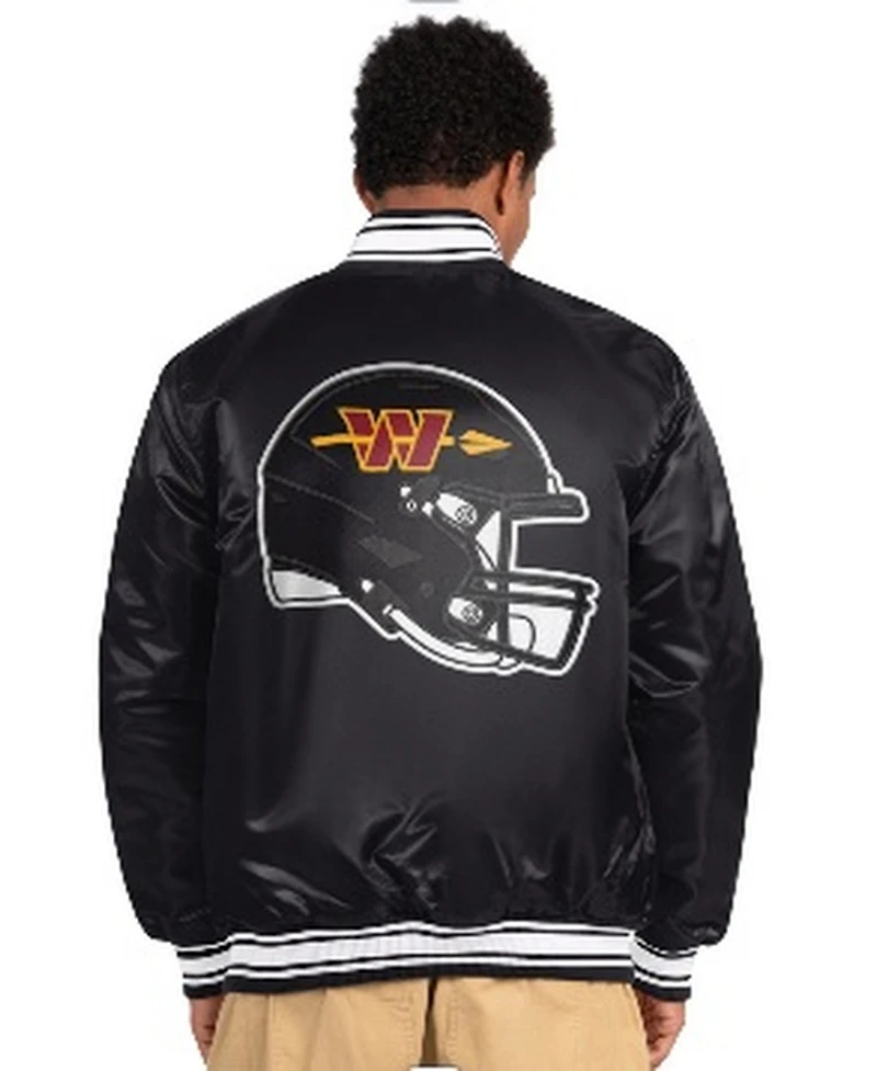Starter Men's Black Washington Commanders Locker Room Satin Varsity Full-Snap Jacket