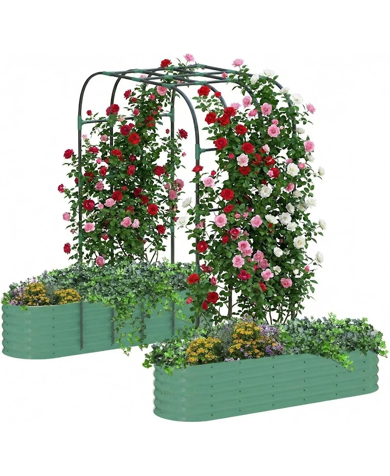 Xo 96" Raised Garden Bed with Arch Trellis, Expandable Metal Planter Box with Clips and Drainage Net, Outdoor Garden Bed