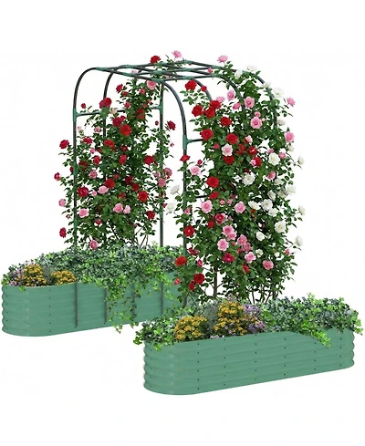 Xo 96" Raised Garden Bed with Arch Trellis, Expandable Metal Planter Box with Clips and Drainage Net, Outdoor Garden Bed