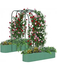 Xo 96" Raised Garden Bed with Arch Trellis, Expandable Metal Planter Box with Clips and Drainage Net, Outdoor Garden Bed