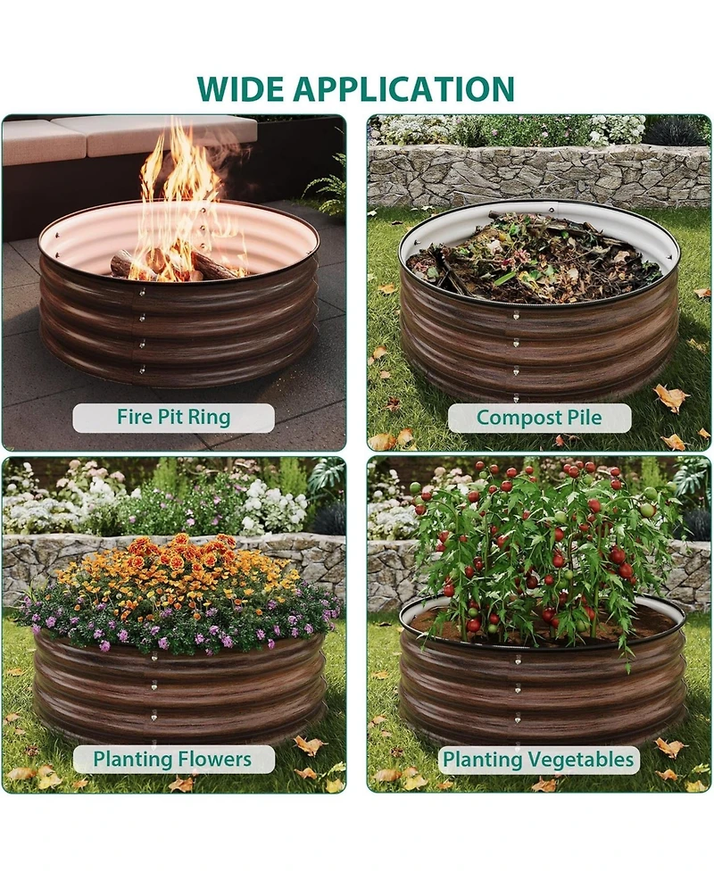 Xo Round Galvanized Raised Garden Bed 2x1 ft, Metal Planter Box, Rust and Corrosion Resistant, Easy Assembly