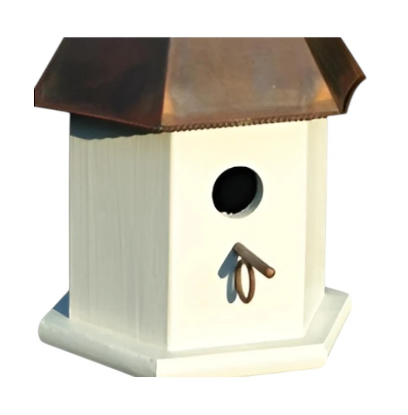 Wooden Songbird Birdhouse with Copper Roof for Outdoor Garden Nesting
