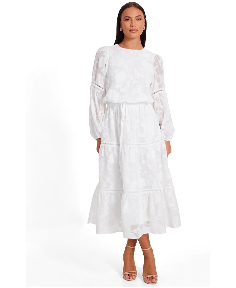 Quiz Women's Jacquard Puff Sleeve Midi Dress