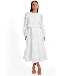 Quiz Women's Jacquard Puff Sleeve Midi Dress