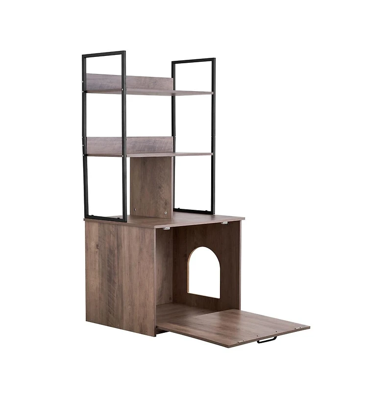Ruie 23.6 in Cat Litter Box Enclosure Cabinet with Storage Shelves Modern