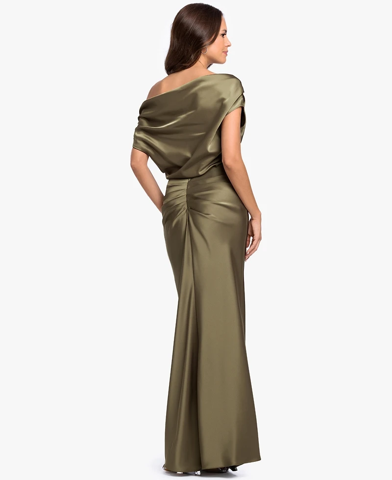 Betsy & Adam Women's Long Double Satin One-Shoulder Column Gown