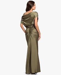 Betsy & Adam Women's Long Double Satin One-Shoulder Column Gown