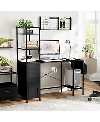 Slickblue Modern Office Desk with Open Shelves Led Lights and Outlets