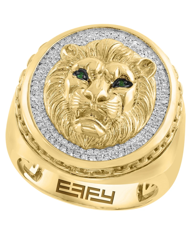 Effy Collection Men's Diamond (3/8 ct. t.w.) & Tsavorite Accent (0.01 ct. t.w.) Ring in 14k Gold-Plated Sterling Silver