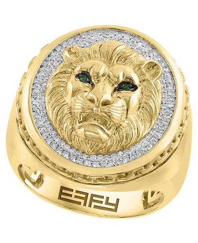 Effy Collection Men's Diamond (3/8 ct. t.w.) & Tsavorite Accent (0.01 ct. t.w.) Ring in 14k Gold-Plated Sterling Silver