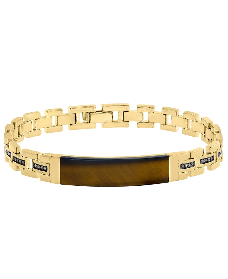 Effy Collection Men's Black Spinel (3/8 ct. t.w.) & Onyx (12x37mm) Bracelet in 14k Gold-Plated Sterling Silver