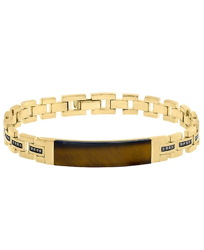 Effy Collection Men's Black Spinel (3/8 ct. t.w.) & Onyx (12x37mm) Bracelet in 14k Gold-Plated Sterling Silver