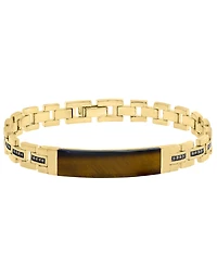 Effy Collection Men's Black Spinel (3/8 ct. t.w.) & Onyx (12x37mm) Bracelet in 14k Gold-Plated Sterling Silver