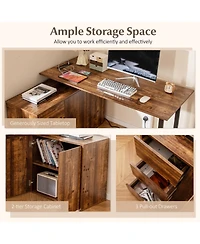 Slickblue L Shaped Computer Desk with File Cabinet and Integrated Power Outlet