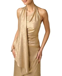 Adrianna Women's Foiled Draped Neck Scarf Pleated Ball Gown