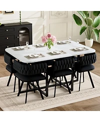 Streamdale Furniture 7-Piece Faux Marble Dining Set with 6 Velvet Chairs