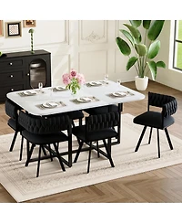 Streamdale Furniture 7-Piece Faux Marble Dining Set with 6 Velvet Chairs