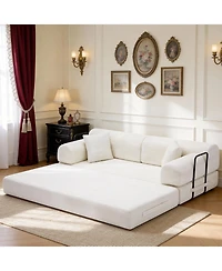 Clihome Convertible Sleeper Sofa Bed, Corduroy Folding Mattress Couch with Fixed-Shape Frame, Floor Lounge for Living Room Bedroom