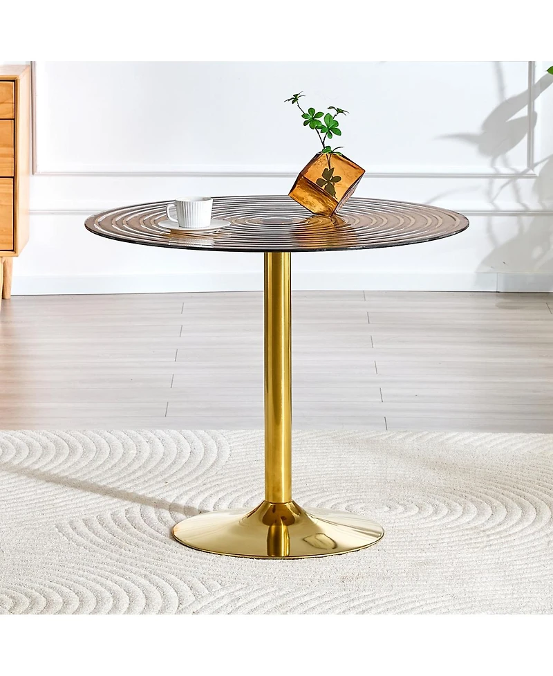 Streamdale Furniture 35" Luxury Glass Round Table with Metal Pillar