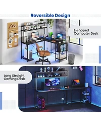 Slickblue L Shaped Gaming Desk with Hutch Monitor Stand and Led Strip