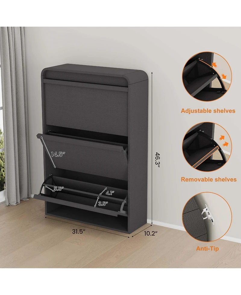 homfan Wooden Hidden Shoe Cabinet with 3 Flip Drawers and Adjustable Shelf, Entryway Storage Organizer for Hallway Living Room