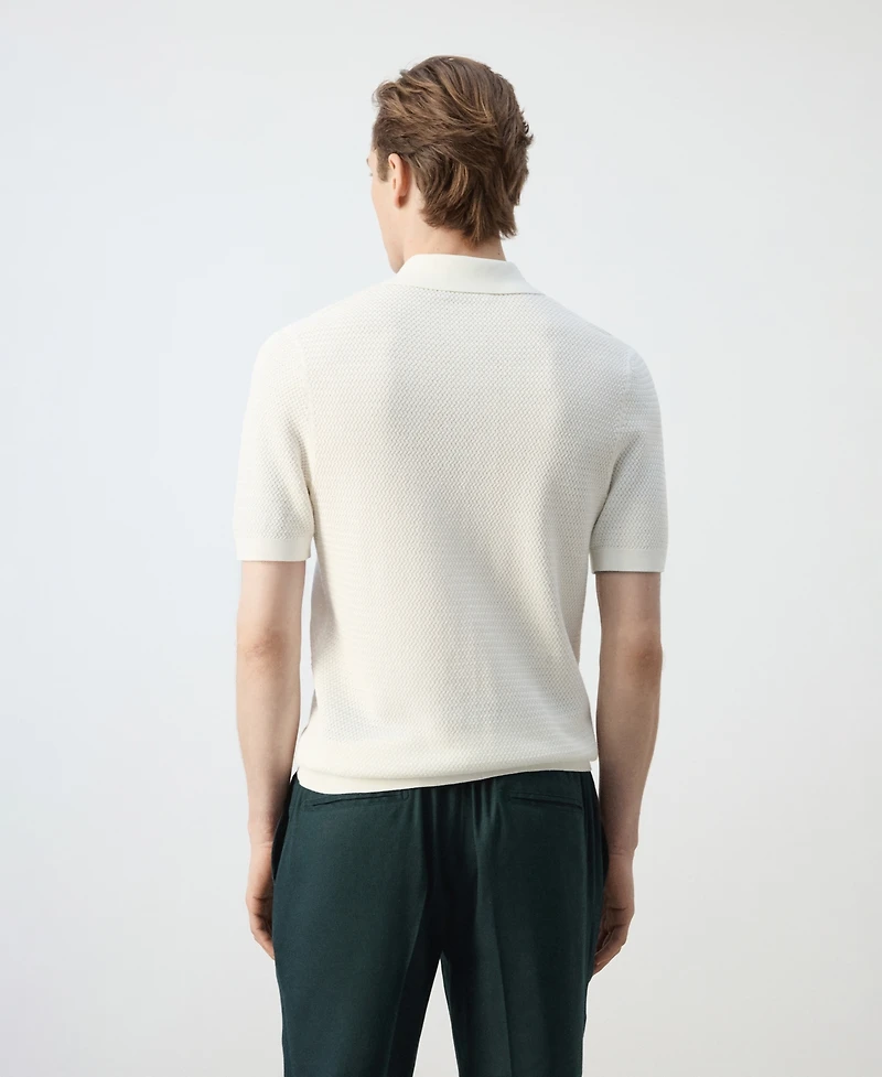 Mango Men's Fine-Knit Ribbed Cotton Polo Shirt