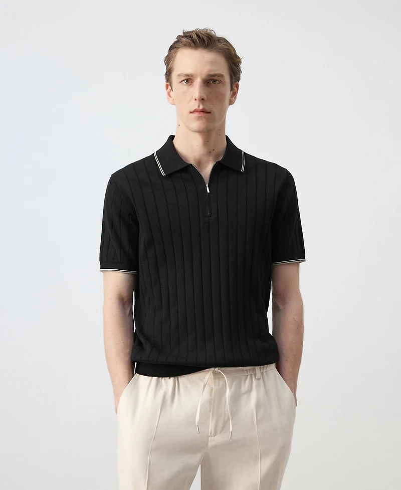 Mango Men's Fine-Knit Zipper Polo Shirt