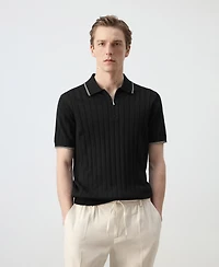 Mango Men's Fine-Knit Zipper Polo Shirt
