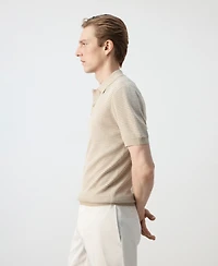 Mango Men's Striped Knit Cotton Polo Shirt