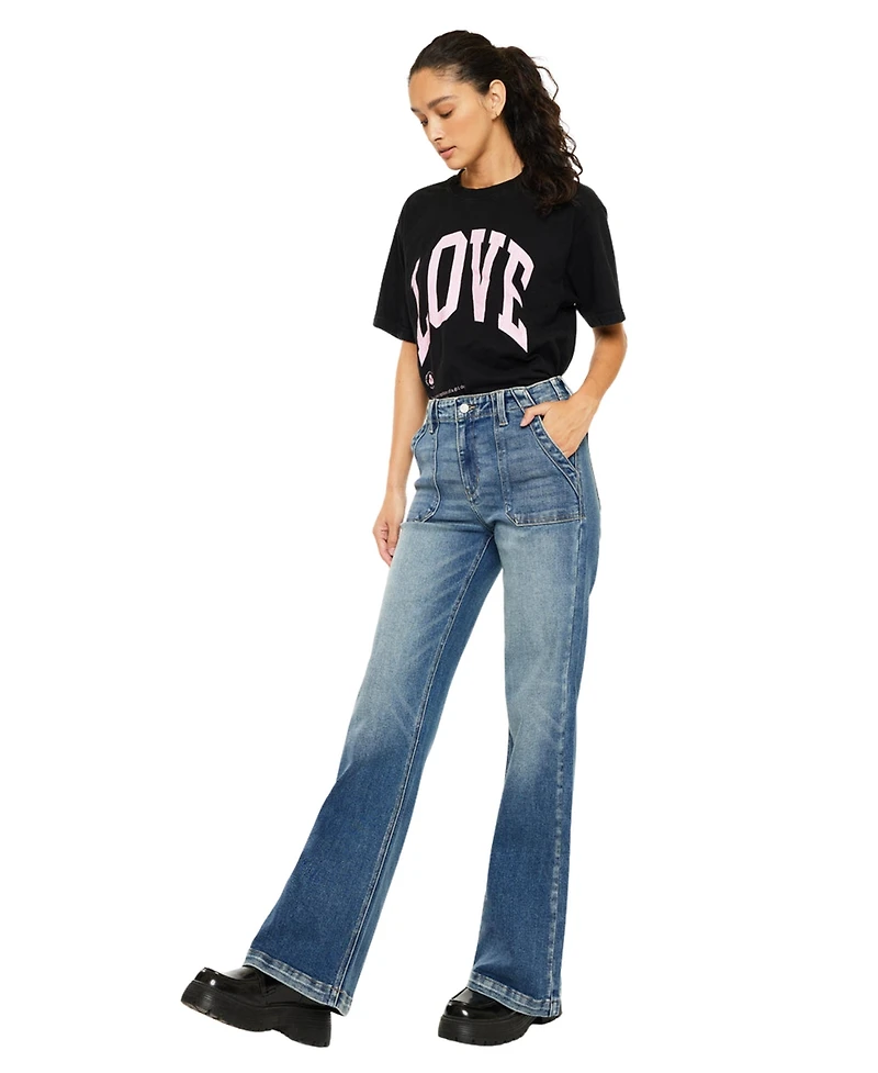 KanCan Women's Melody High Rise Wide Flare Jeans