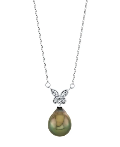 Macy's Cultured Tahitian Pearl (11mm) & Diamond Accent Necklace in 14k White Gold