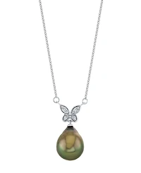 Macy's Cultured Tahitian Pearl (11mm) & Diamond Accent Necklace in 14k White Gold
