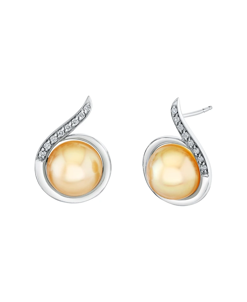 Macy's Cultured Golden South Sea Pearl (10mm) & Diamond (1/6 ct. t.w.) Earrings in Sterling Silver