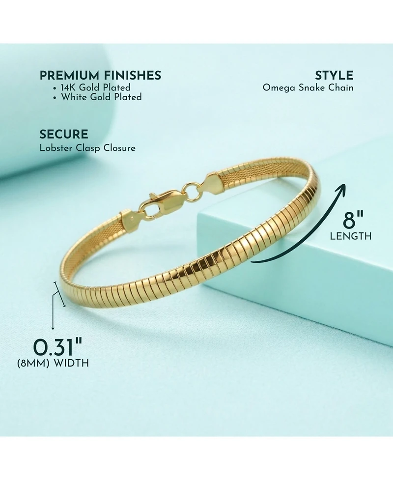 Rachel Glauber Modern High-Polish Sleek Snake Chain Omega Bracelet
