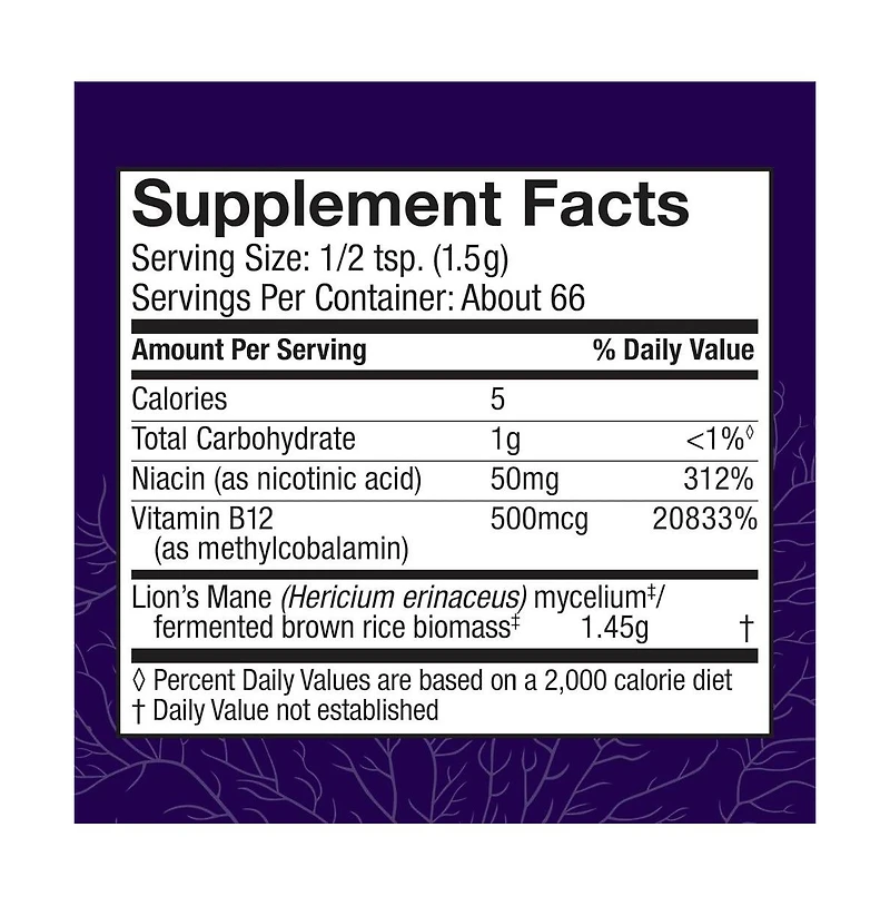 Host Defense BrainPower Stack Powder - Targeted Brain Support Supplement - Powder Mushroom Supplement with Lion's Mane, Niacin (B3) & Vitamin B12