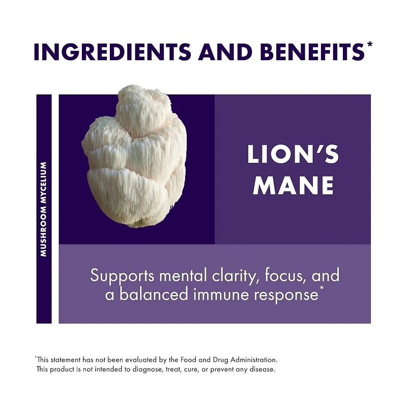 Host Defense Mushrooms Lion's Mane - Brain Health Support Supplement - Mushroom Supplement to Support Focus & Memory Function