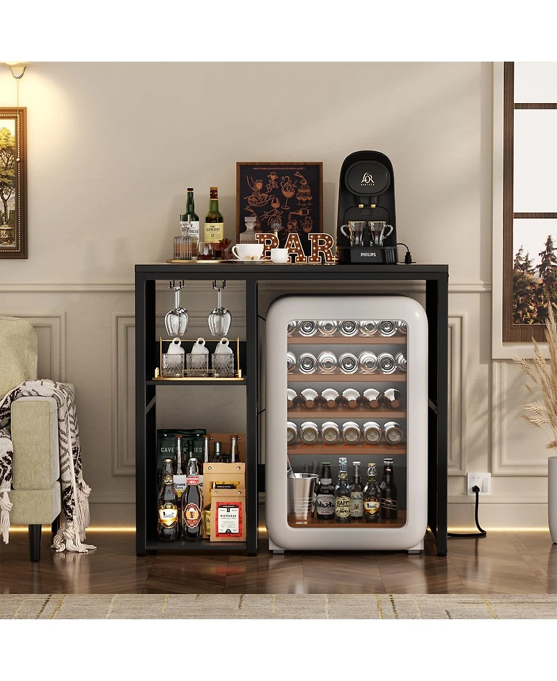 Aheaplus Coffee Bar Cabinet with Mini Fridge Space, Buffet Sideboard Charging Station