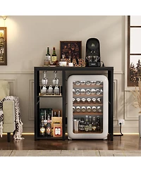 Aheaplus Coffee Bar Cabinet with Mini Fridge Space, Buffet Sideboard Charging Station