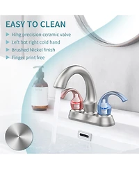 Phying Bathroom Faucet 2-Handle Oil Rubbed Bronze with Aerator, Swan Style 4-inch Centerset Vanity Sink with Pop-Up Drain and Supply Hoses